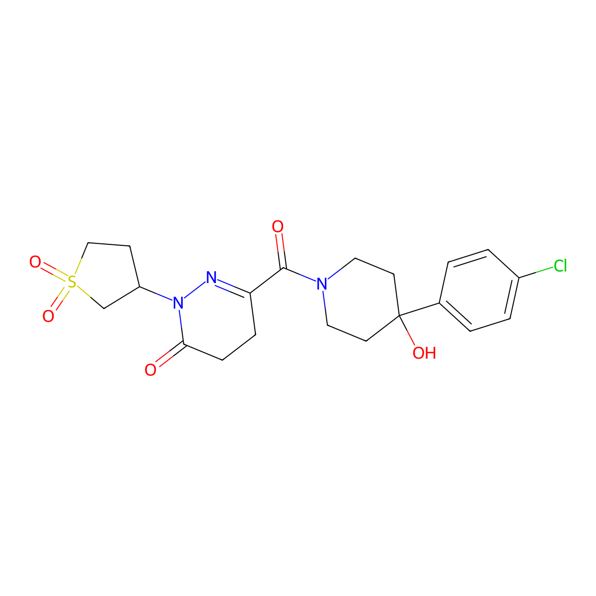 6-{[4-(4-chlorophenyl)-4-hydroxypiperidin-1-yl]carbonyl}-2-(1,1-dioxidotetrahydrothiophen-3-yl)-4,5-dihydropyridazin-3(2H)-one molecular structure, CAS 1324071-08-0