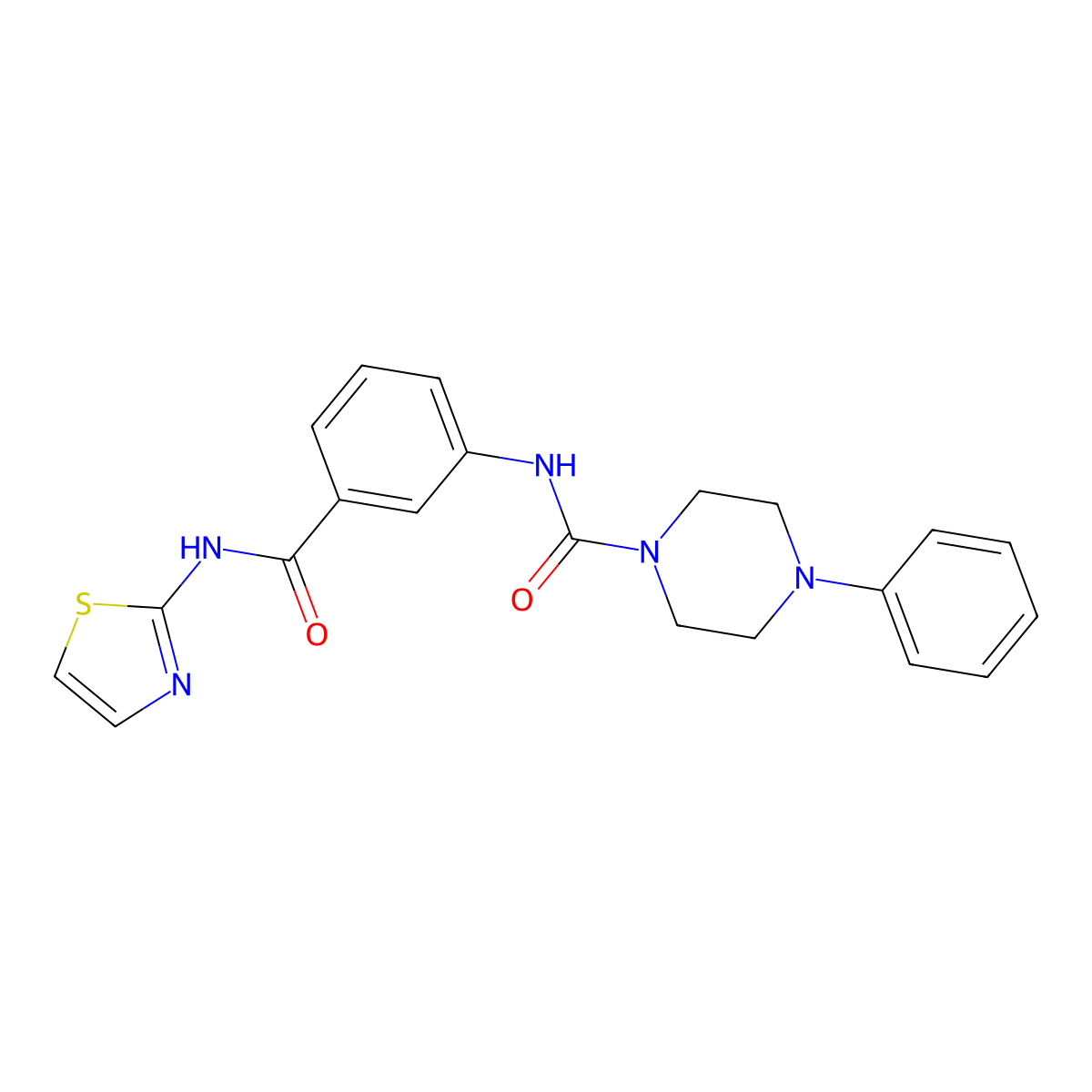 4-phenyl-N-[3-(1,3-thiazol-2-ylcarbamoyl)phenyl]piperazine-1-carboxamide molecular structure, CAS 1324071-25-1