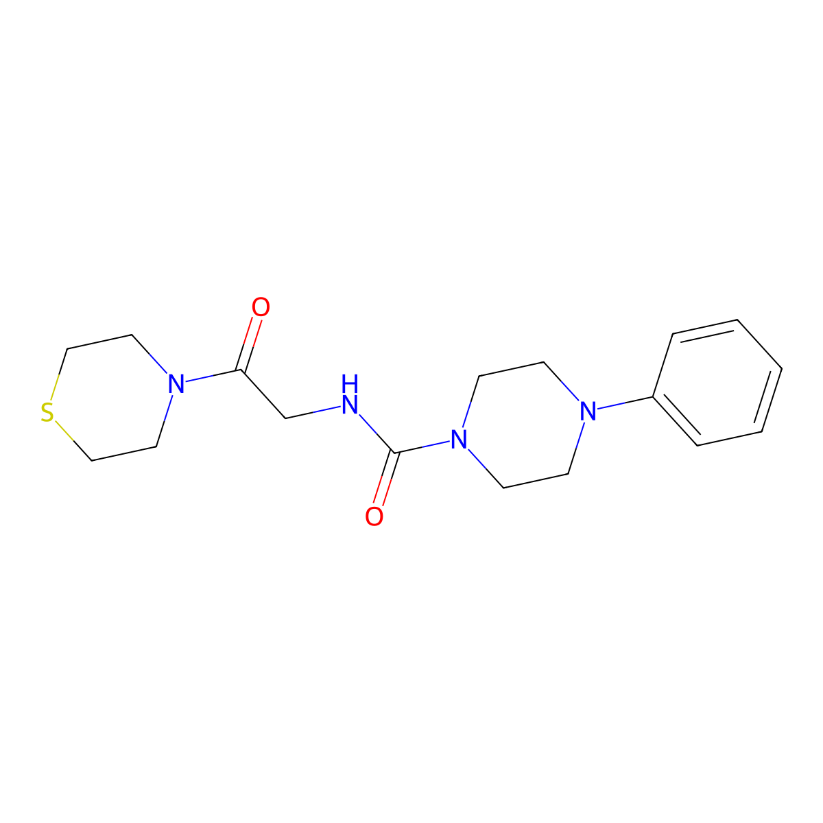 N-[2-oxo-2-(thiomorpholin-4-yl)ethyl]-4-phenylpiperazine-1-carboxamide molecular structure, CAS 1324071-31-9