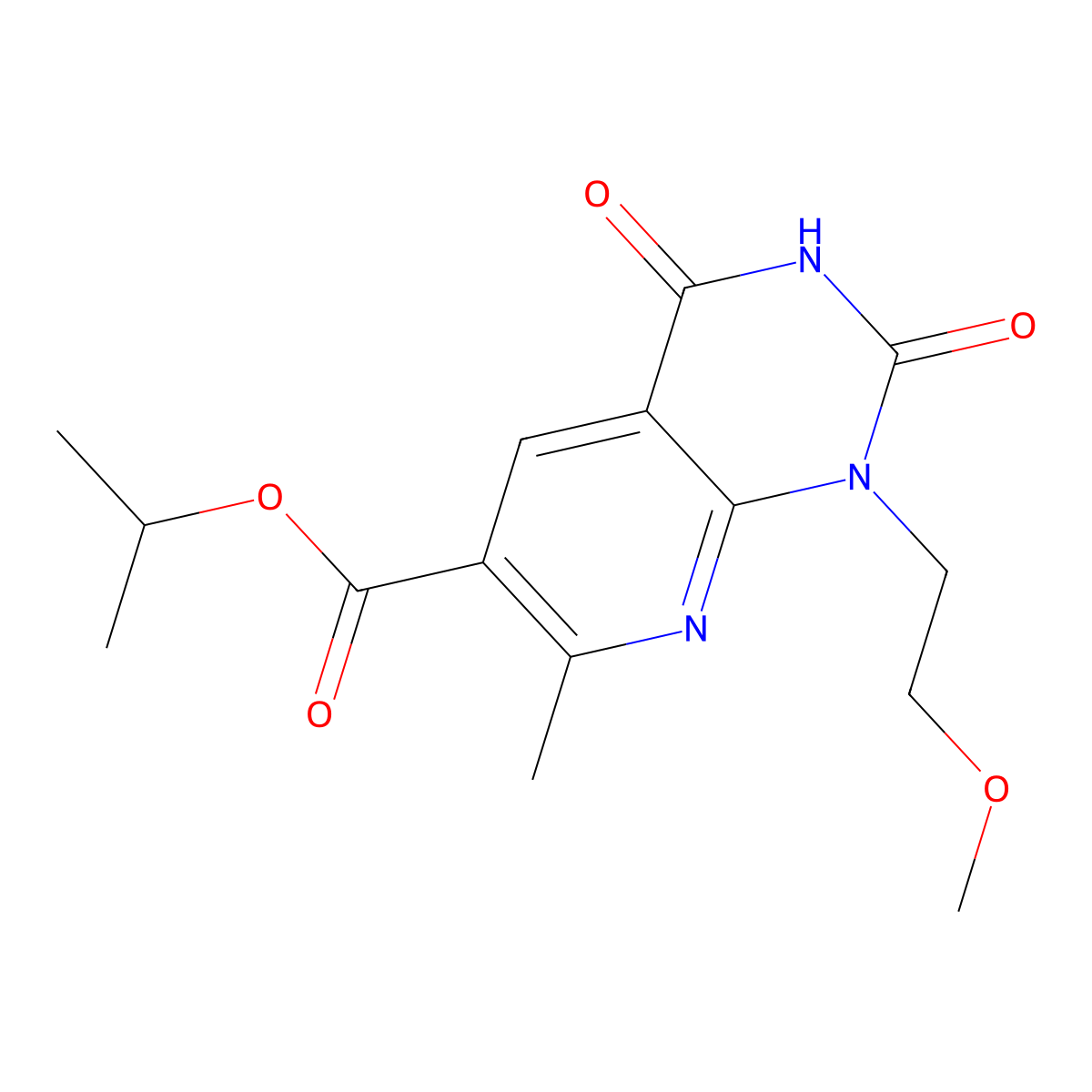 Isopropyl 1-(2-methoxyethyl)-7-methyl-2,4-dioxo-1,2,3,4-tetrahydropyrido[2,3-d]pyrimidine-6-carboxylate molecular structure, CAS 1324071-36-4
