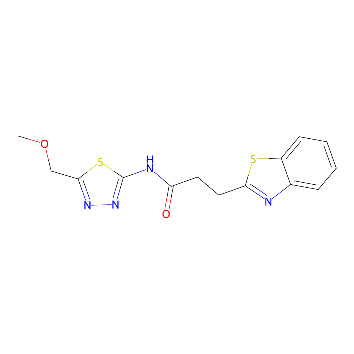 3-(1,3-benzothiazol-2-yl)-N-[(2E)-5-(methoxymethyl)-1,3,4-thiadiazol-2(3H)-ylidene]propanamide molecular structure, CAS 1324071-47-7