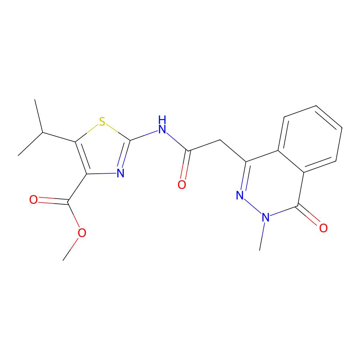 Methyl 2-{[(3-methyl-4-oxo-3,4-dihydrophthalazin-1-yl)acetyl]amino}-5-(propan-2-yl)-1,3-thiazole-4-carboxylate molecular structure, CAS 1324071-90-0
