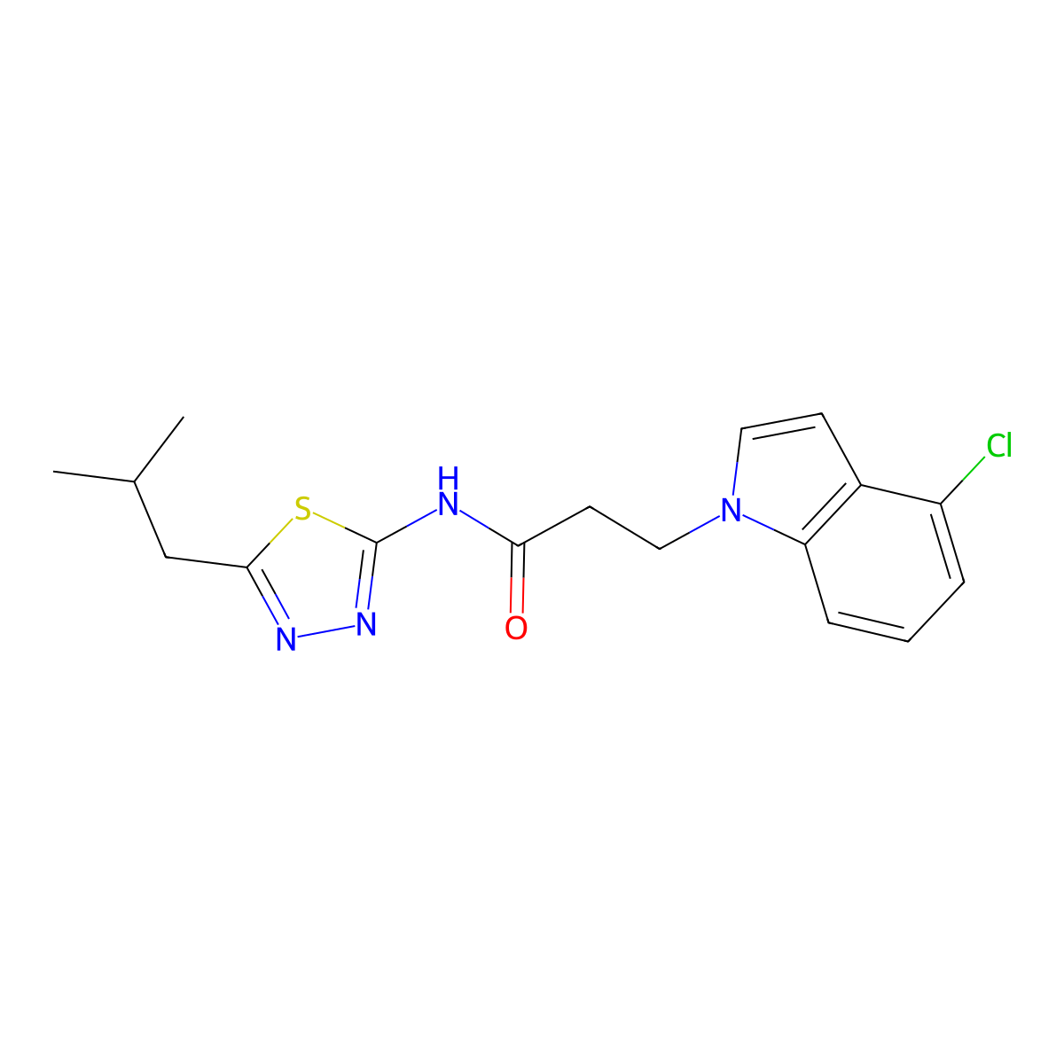3-(4-chloro-1H-indol-1-yl)-N-[(2Z)-5-(2-methylpropyl)-1,3,4-thiadiazol-2(3H)-ylidene]propanamide molecular structure, CAS 1324072-04-9