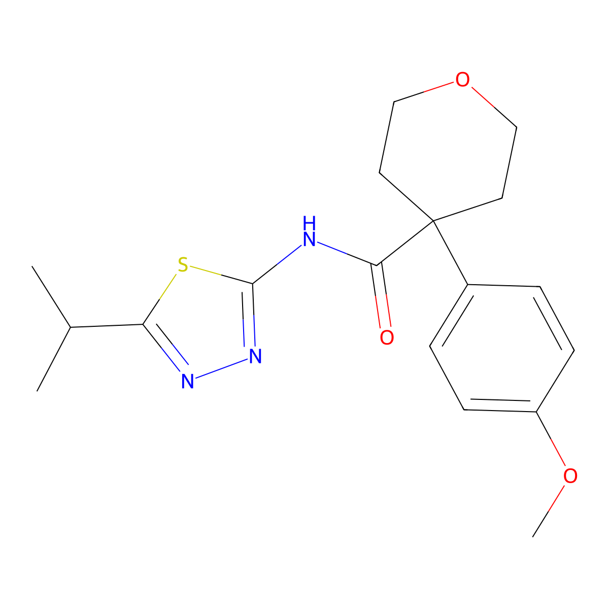 N-(5-isopropyl-1,3,4-thiadiazol-2-yl)-4-(4-methoxyphenyl)tetrahydro-2H-pyran-4-carboxamide molecular structure, CAS 1324072-06-1