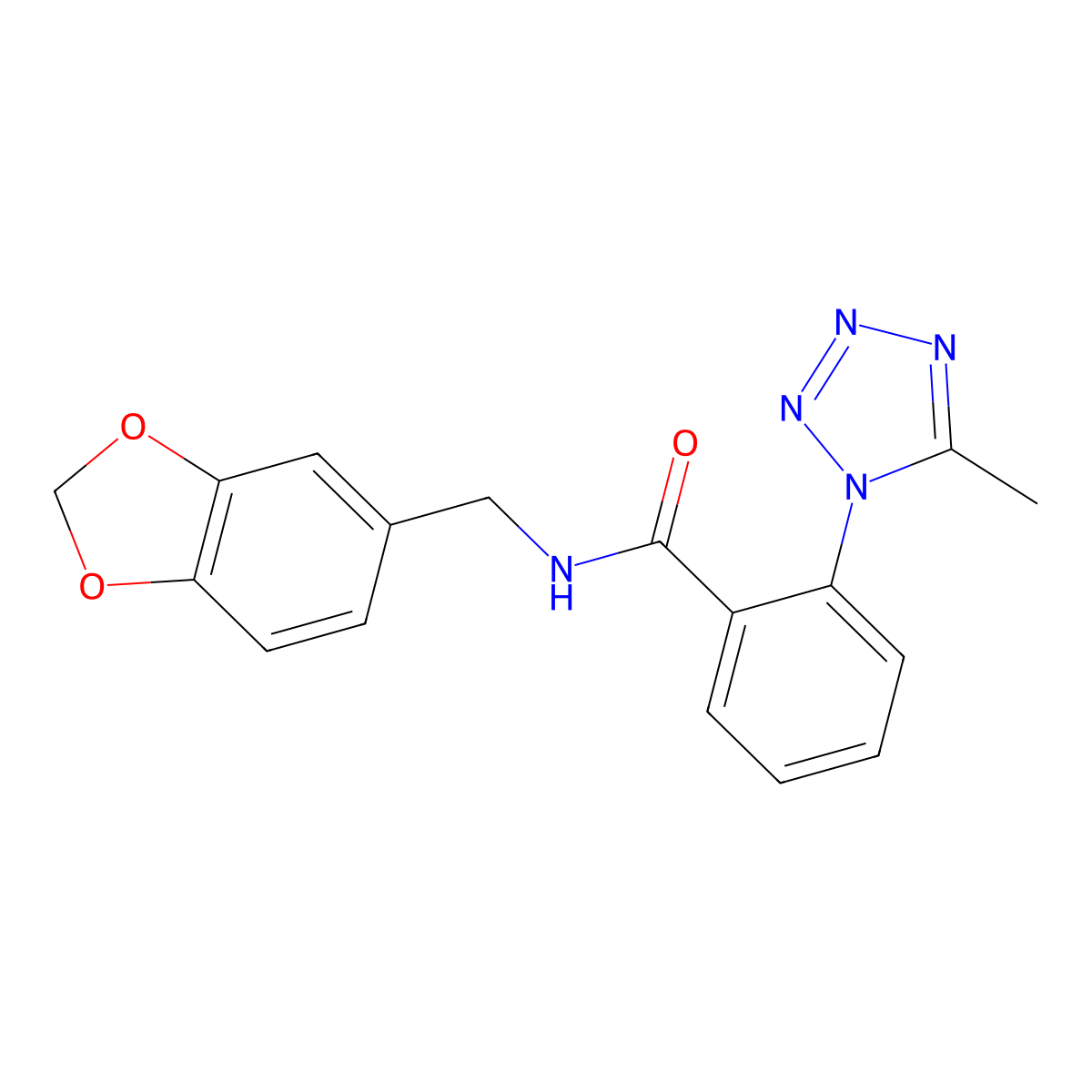 N-(1,3-benzodioxol-5-ylmethyl)-2-(5-methyl-1H-tetrazol-1-yl)benzamide molecular structure, CAS 1324072-26-5