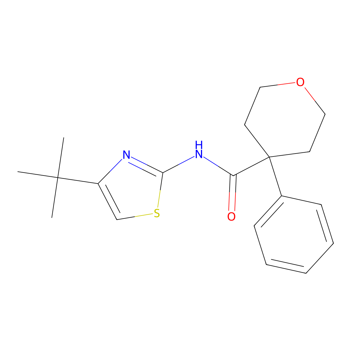 N-(4-(tert-butyl)thiazol-2-yl)-4-phenyltetrahydro-2H-pyran-4-carboxamide molecular structure, CAS 1324072-30-1