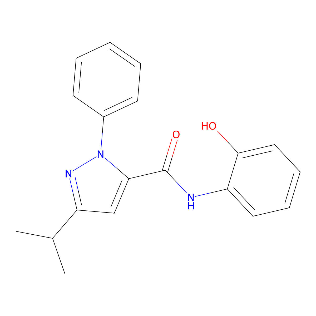 N-(2-hydroxyphenyl)-1-phenyl-3-(propan-2-yl)-1H-pyrazole-5-carboxamide molecular structure, CAS 1324072-55-0