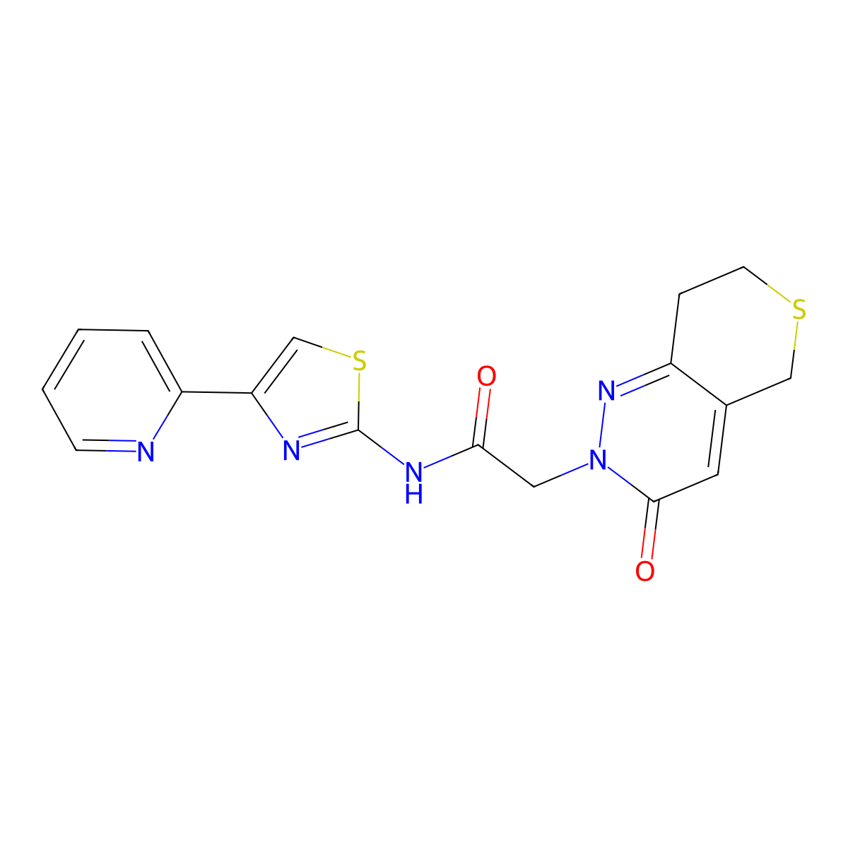 2-(3-oxo-3,5,7,8-tetrahydro-2H-thiopyrano[4,3-c]pyridazin-2-yl)-N-(4-(pyridin-2-yl)thiazol-2-yl)acetamide molecular structure, CAS 1324072-77-6