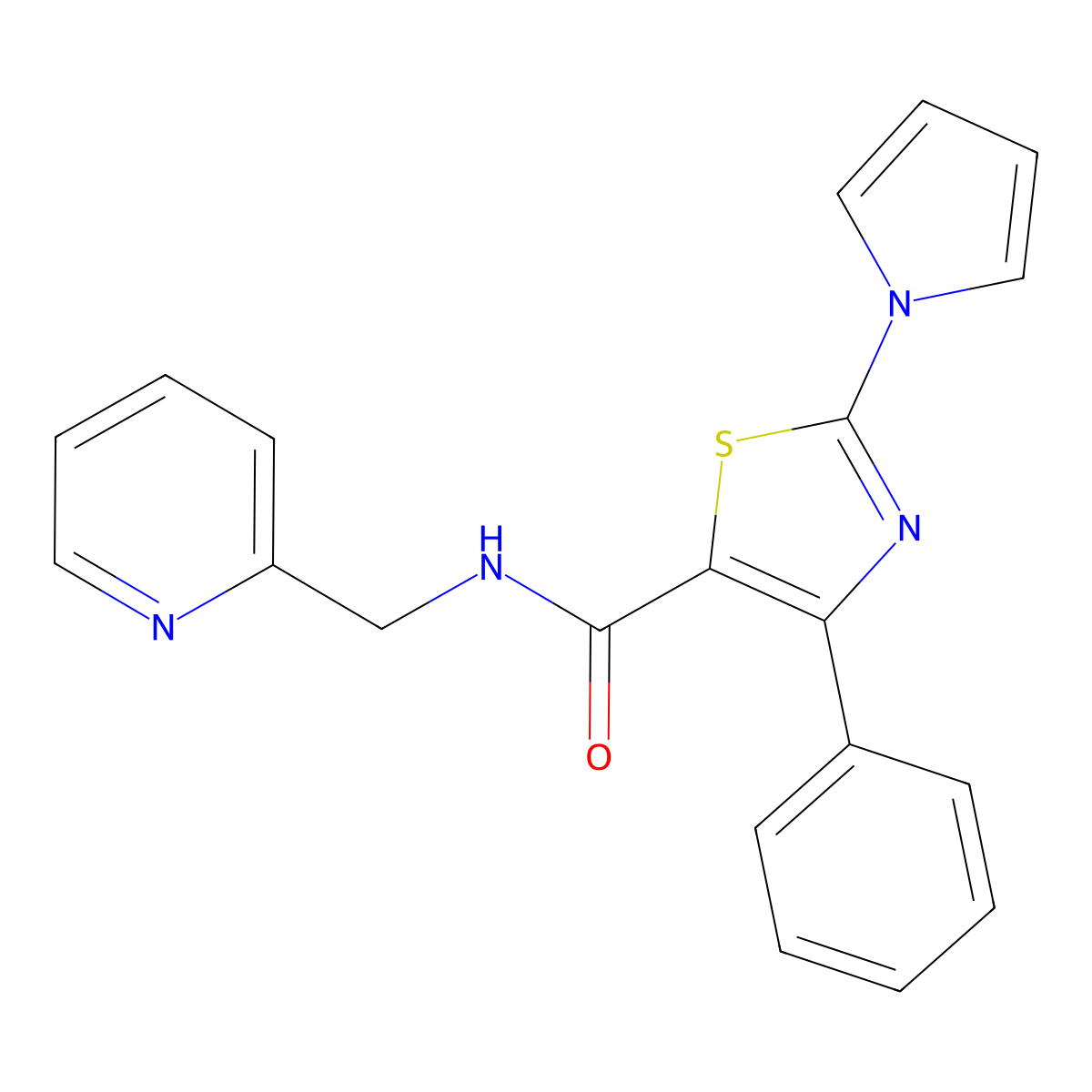 4-phenyl-N-(pyridin-2-ylmethyl)-2-(1H-pyrrol-1-yl)-1,3-thiazole-5-carboxamide molecular structure, CAS 1324072-85-6