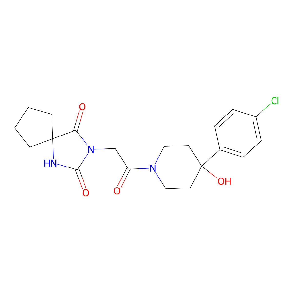3-(2-(4-(4-Chlorophenyl)-4-hydroxypiperidin-1-yl)-2-oxoethyl)-1,3-diazaspiro[4.4]nonane-2,4-dione molecular structure, CAS 1324072-86-7