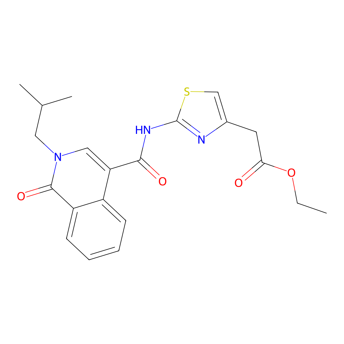 Ethyl [2-({[2-(2-methylpropyl)-1-oxo-1,2-dihydroisoquinolin-4-yl]carbonyl}amino)-1,3-thiazol-4-yl]acetate molecular structure, CAS 1324073-20-2