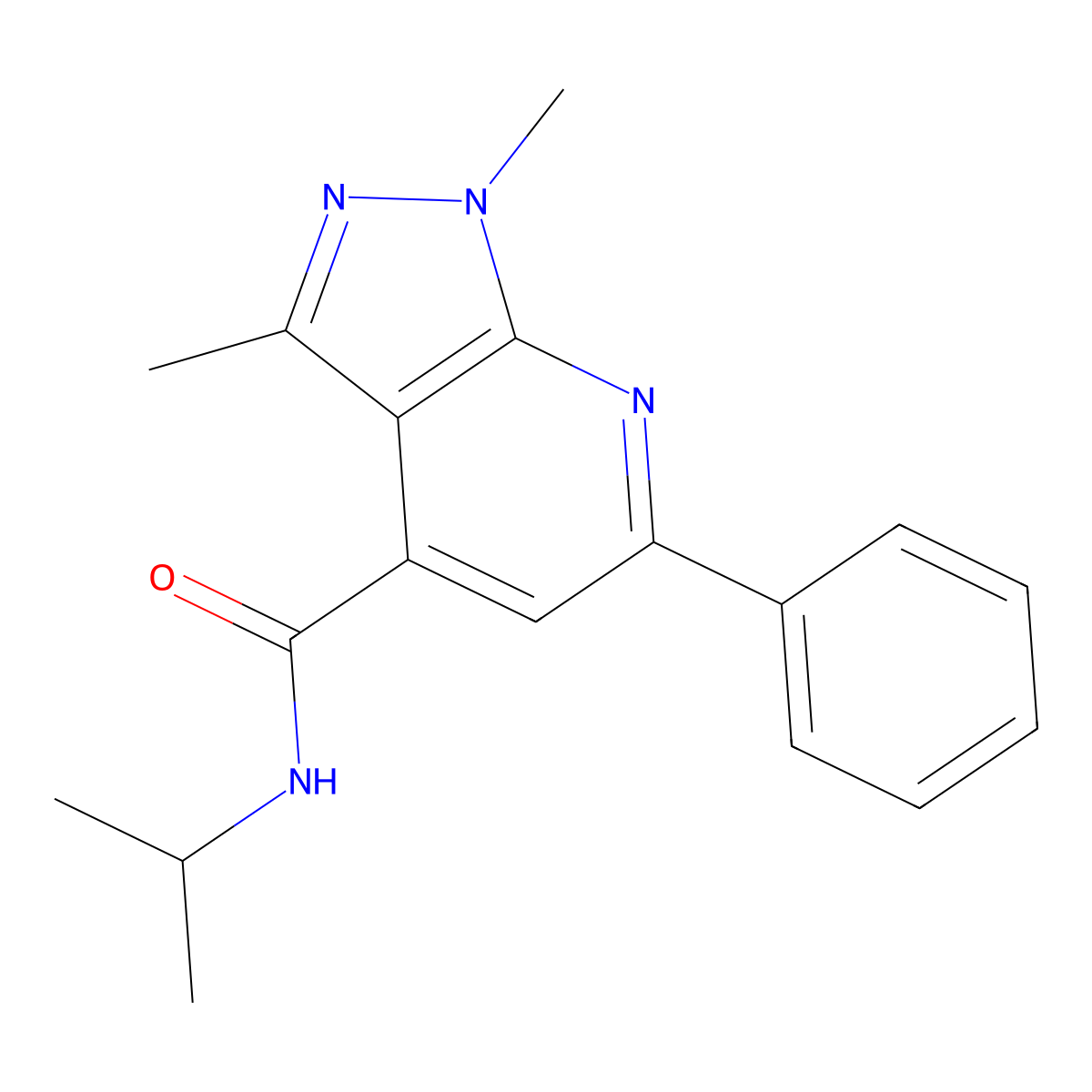 1,3-dimethyl-6-phenyl-N-(propan-2-yl)-1H-pyrazolo[3,4-b]pyridine-4-carboxamide molecular structure, CAS 1324073-23-5