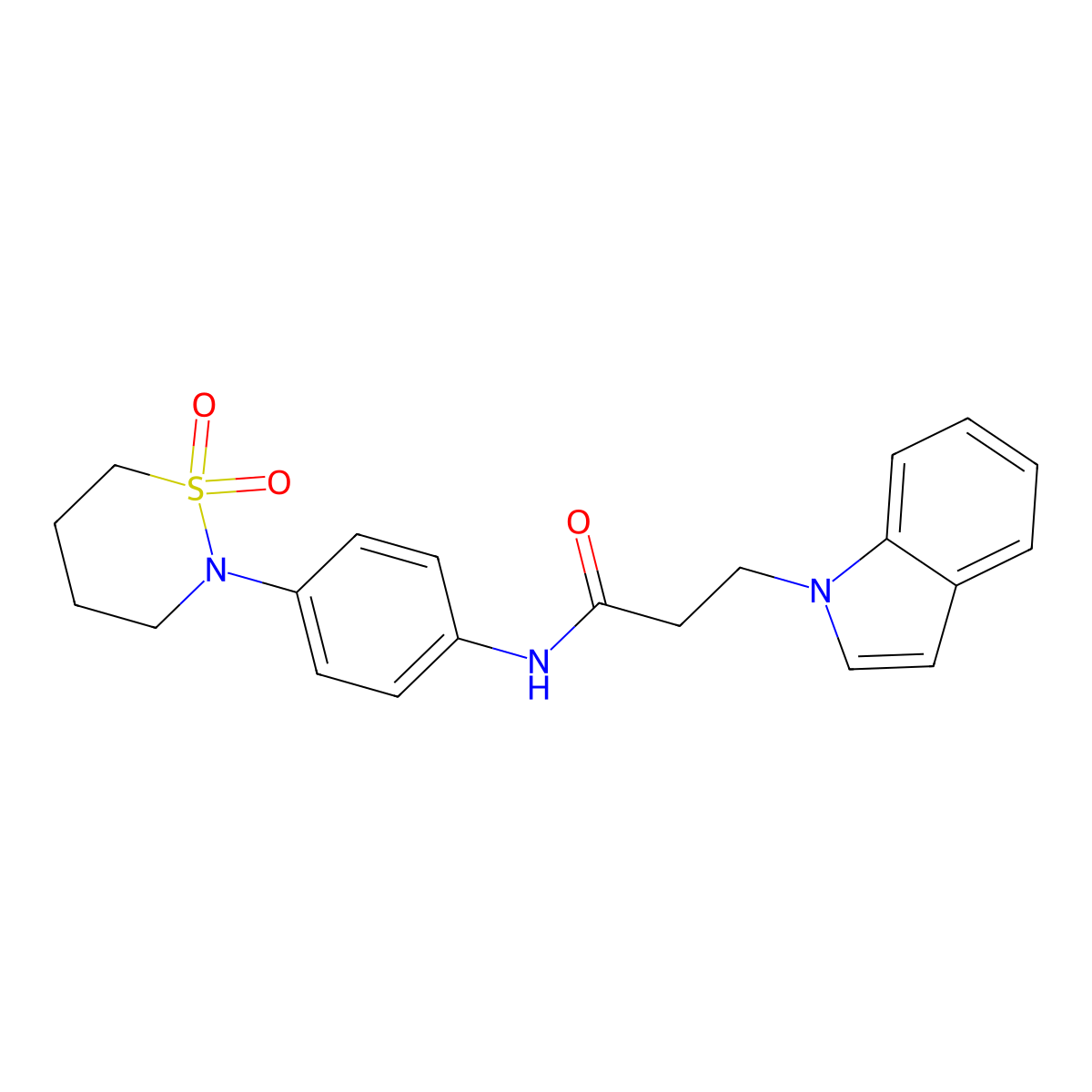 N-[4-(1,1-dioxido-1,2-thiazinan-2-yl)phenyl]-3-(1H-indol-1-yl)propanamide molecular structure, CAS 1324073-25-7