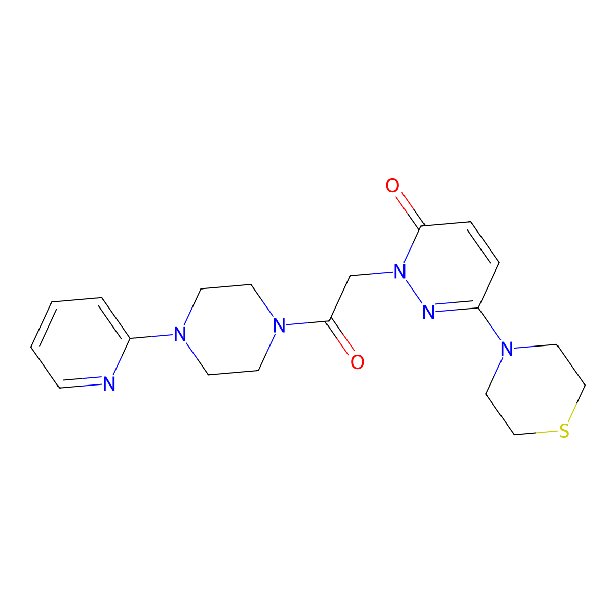 2-{2-oxo-2-[4-(pyridin-2-yl)piperazin-1-yl]ethyl}-6-(thiomorpholin-4-yl)pyridazin-3(2H)-one molecular structure, CAS 1324073-39-3