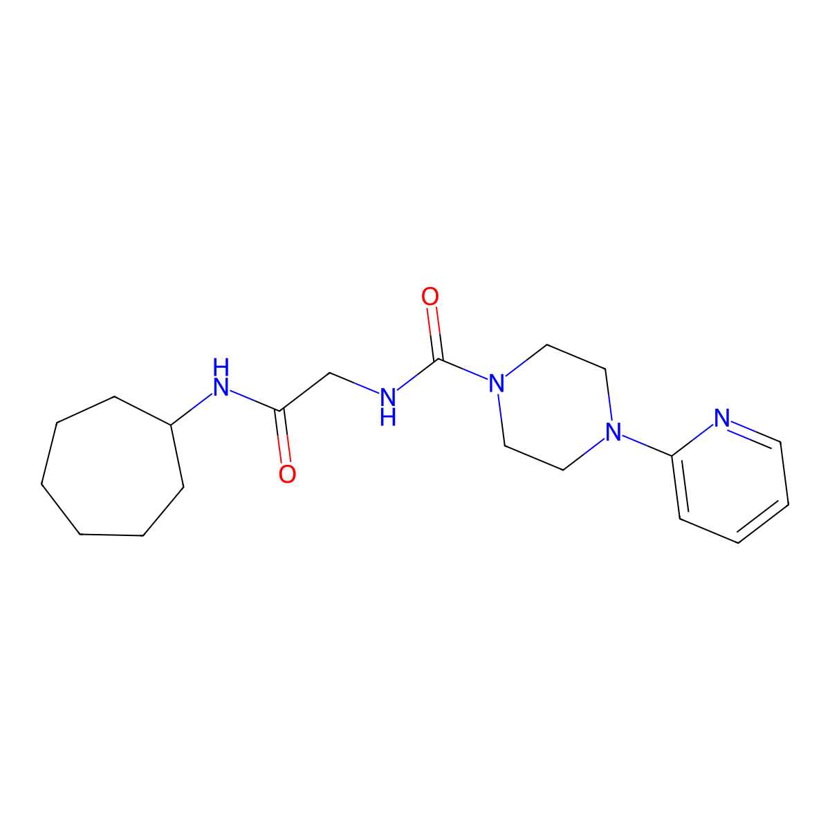 N-[2-(cycloheptylamino)-2-oxoethyl]-4-(pyridin-2-yl)piperazine-1-carboxamide molecular structure, CAS 1324073-42-8