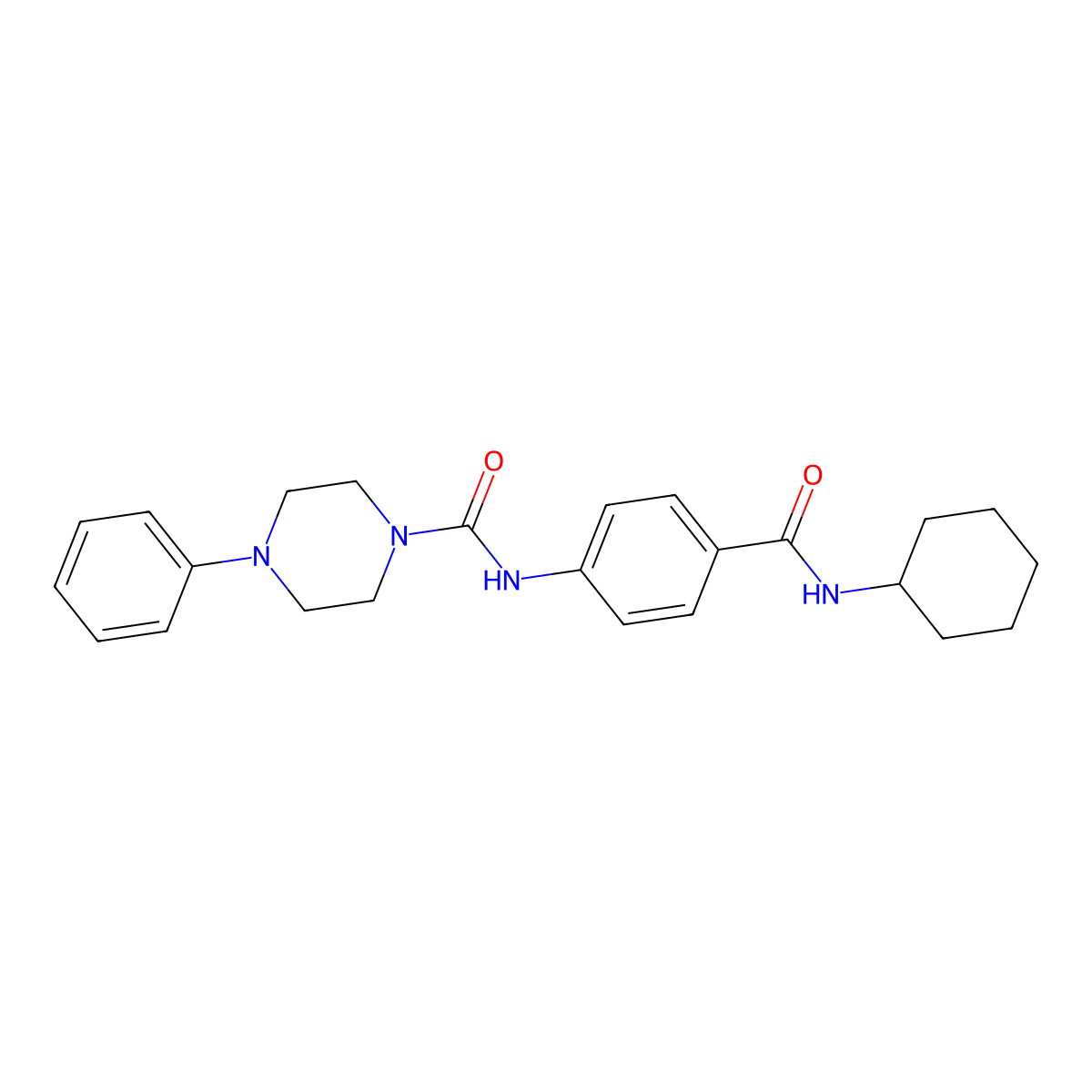 N-[4-(cyclohexylcarbamoyl)phenyl]-4-phenylpiperazine-1-carboxamide molecular structure, CAS 1324073-59-7