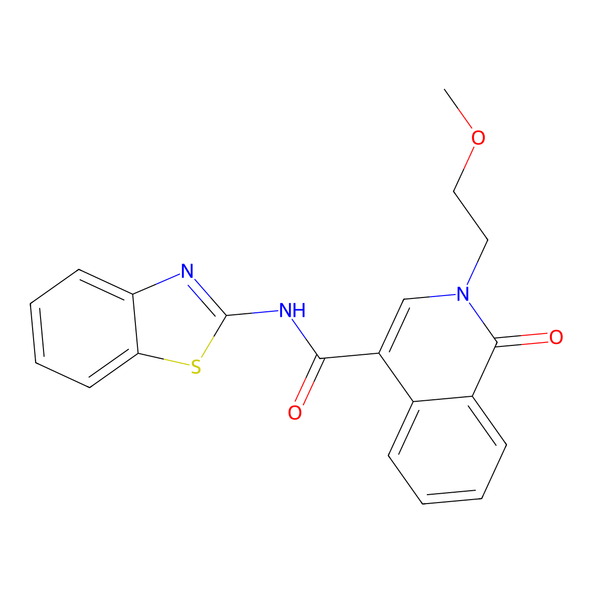 N-(1,3-benzothiazol-2-yl)-2-(2-methoxyethyl)-1-oxo-1,2-dihydroisoquinoline-4-carboxamide molecular structure, CAS 1324073-72-4