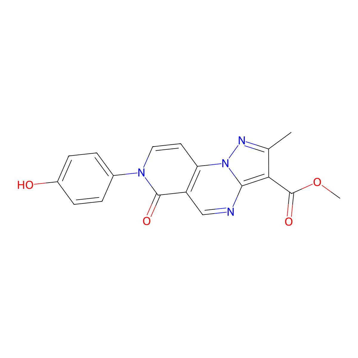 Methyl 7-(4-hydroxyphenyl)-2-methyl-6-oxo-6,7-dihydropyrazolo[1,5-a]pyrido[3,4-e]pyrimidine-3-carboxylate molecular structure, CAS 1324073-88-2