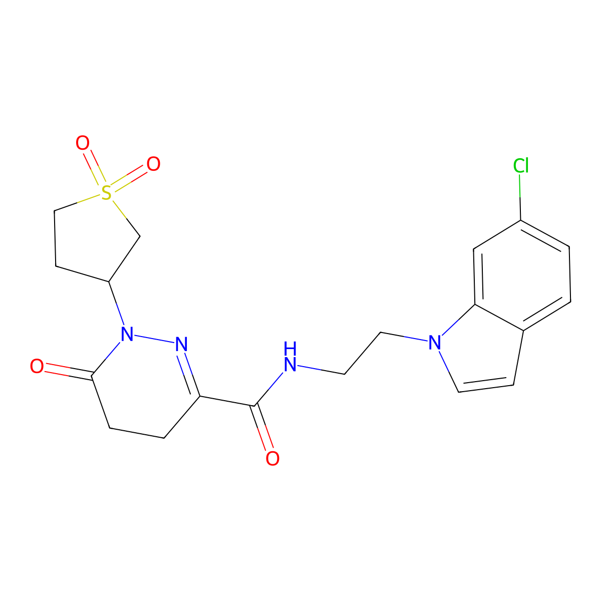 N-[2-(6-chloro-1H-indol-1-yl)ethyl]-1-(1,1-dioxidotetrahydrothiophen-3-yl)-6-oxo-1,4,5,6-tetrahydropyridazine-3-carboxamide molecular structure, CAS 1324074-00-1