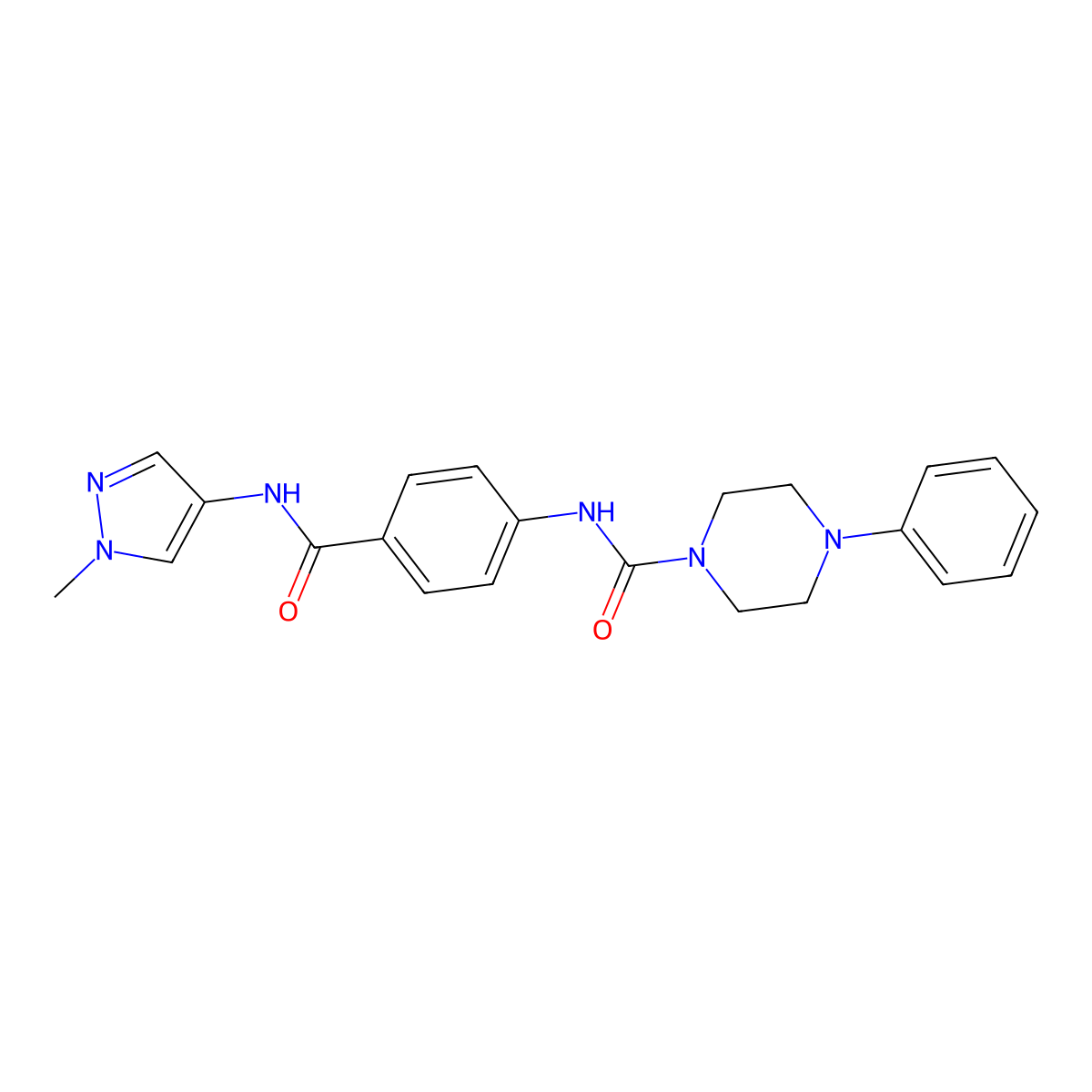 N-{4-[(1-methyl-1H-pyrazol-4-yl)carbamoyl]phenyl}-4-phenylpiperazine-1-carboxamide molecular structure, CAS 1324074-10-3