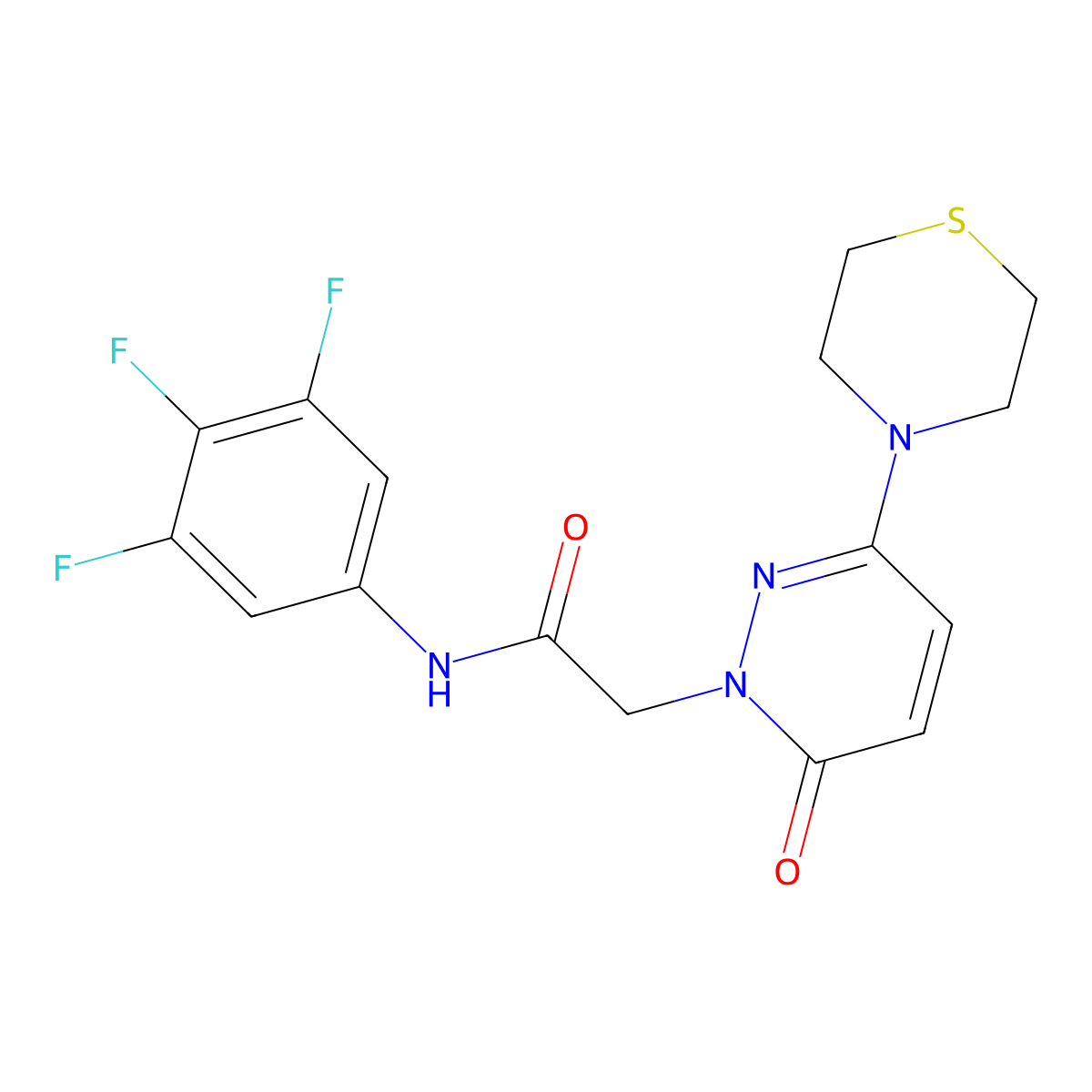 2-[6-oxo-3-(thiomorpholin-4-yl)pyridazin-1(6H)-yl]-N-(3,4,5-trifluorophenyl)acetamide molecular structure, CAS 1324074-14-7