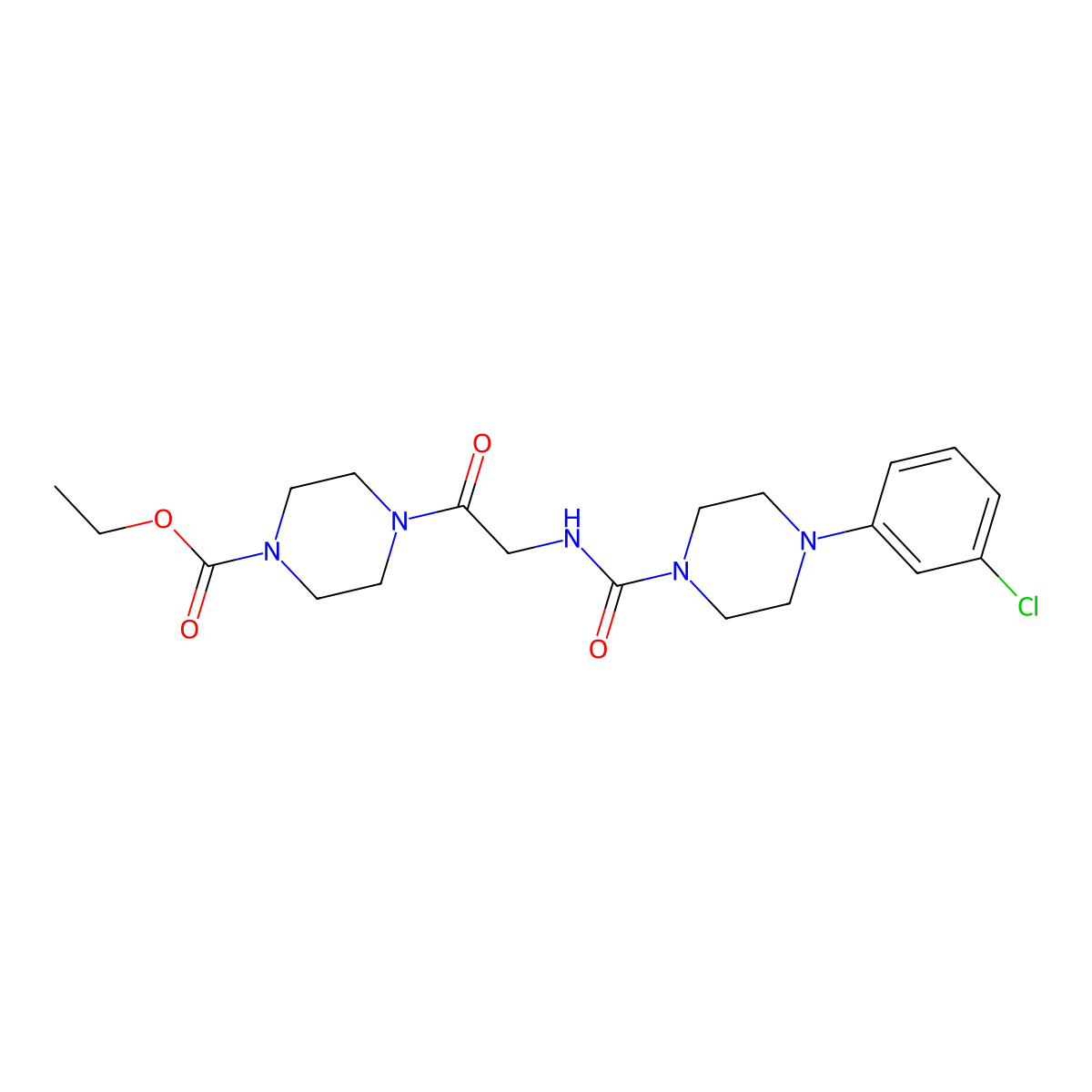 ethyl 4-(N-{[4-(3-chlorophenyl)piperazin-1-yl]carbonyl}glycyl)piperazine-1-carboxylate molecular structure, CAS 1324074-15-8