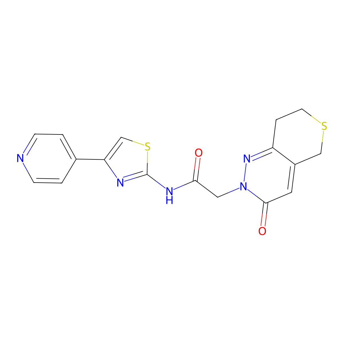 2-(3-oxo-3,5,7,8-tetrahydro-2H-thiopyrano[4,3-c]pyridazin-2-yl)-N-(4-(pyridin-4-yl)thiazol-2-yl)acetamide molecular structure, CAS 1324074-16-9