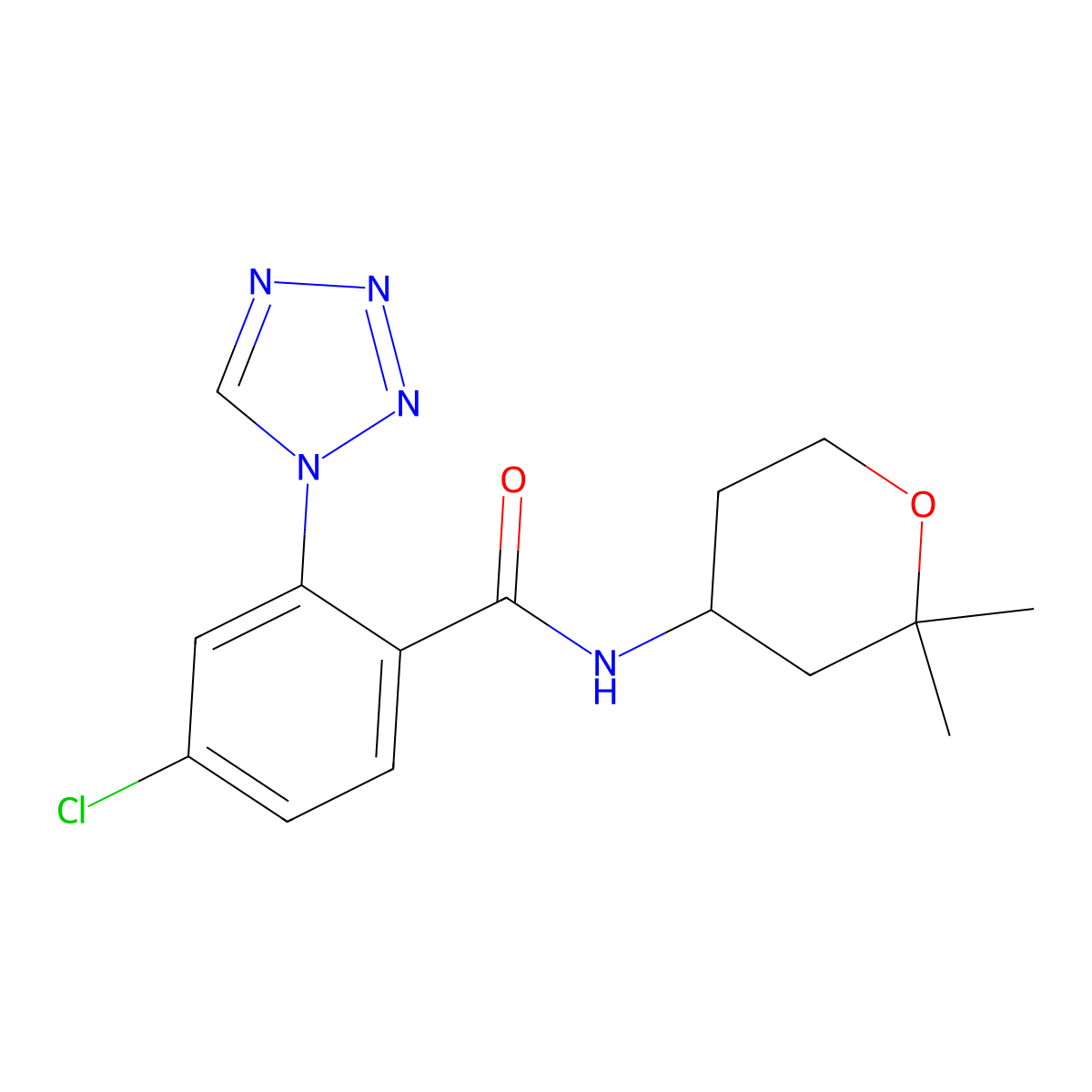 4-chloro-N-(2,2-dimethyltetrahydro-2H-pyran-4-yl)-2-(1H-tetrazol-1-yl)benzamide molecular structure, CAS 1324074-22-7