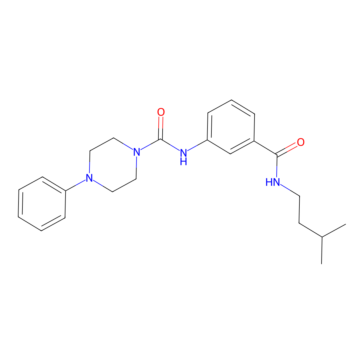 N-{3-[(3-methylbutyl)carbamoyl]phenyl}-4-phenylpiperazine-1-carboxamide molecular structure, CAS 1324074-24-9