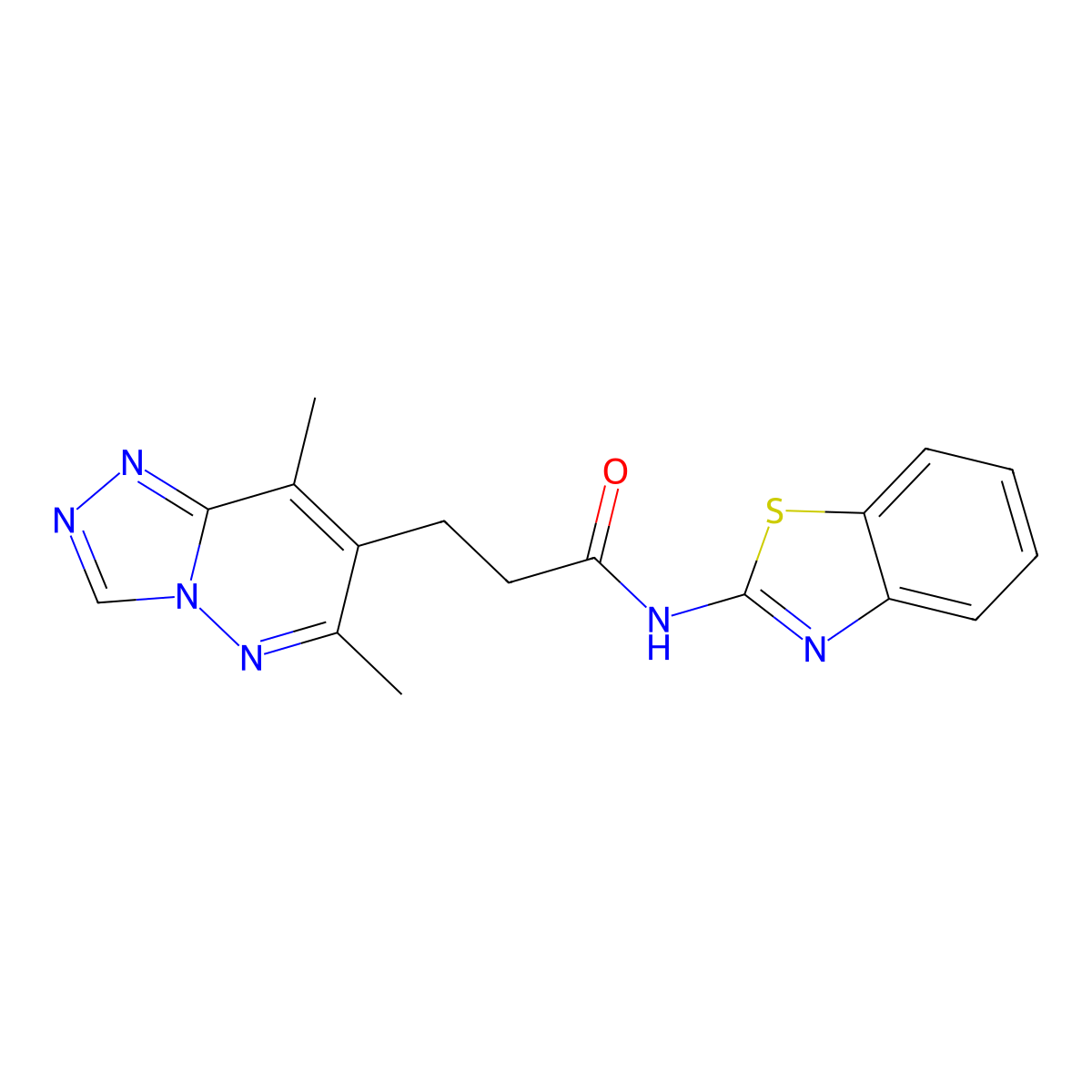 N-(1,3-benzothiazol-2-yl)-3-(6,8-dimethyl[1,2,4]triazolo[4,3-b]pyridazin-7-yl)propanamide molecular structure, CAS 1324074-41-0