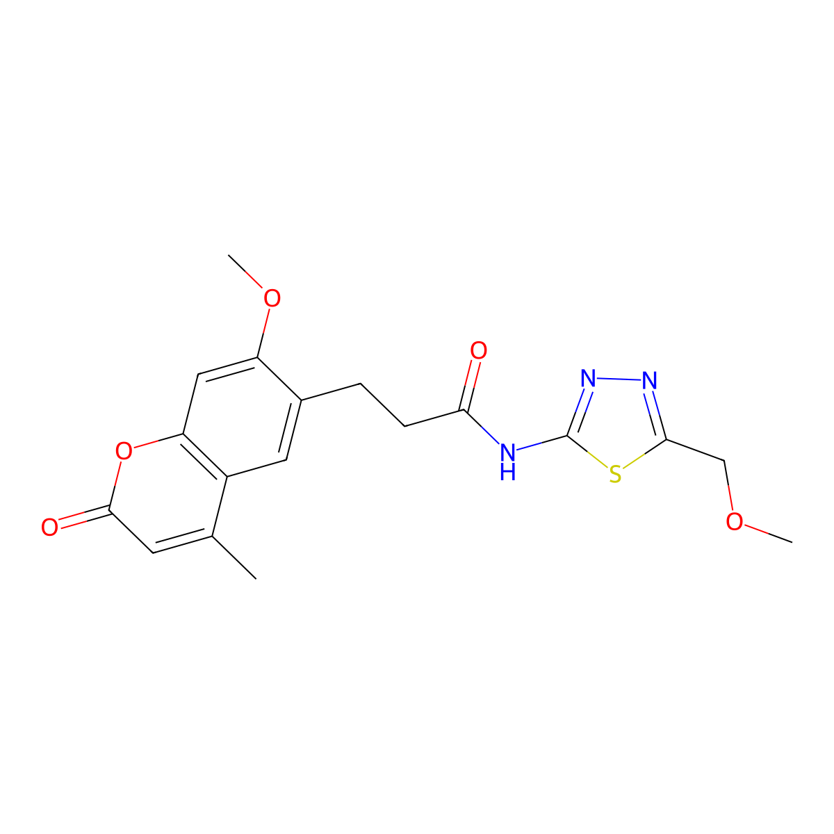 3-(7-methoxy-4-methyl-2-oxo-2H-chromen-6-yl)-N-(5-(methoxymethyl)-1,3,4-thiadiazol-2-yl)propanamide molecular structure, CAS 1324074-48-7
