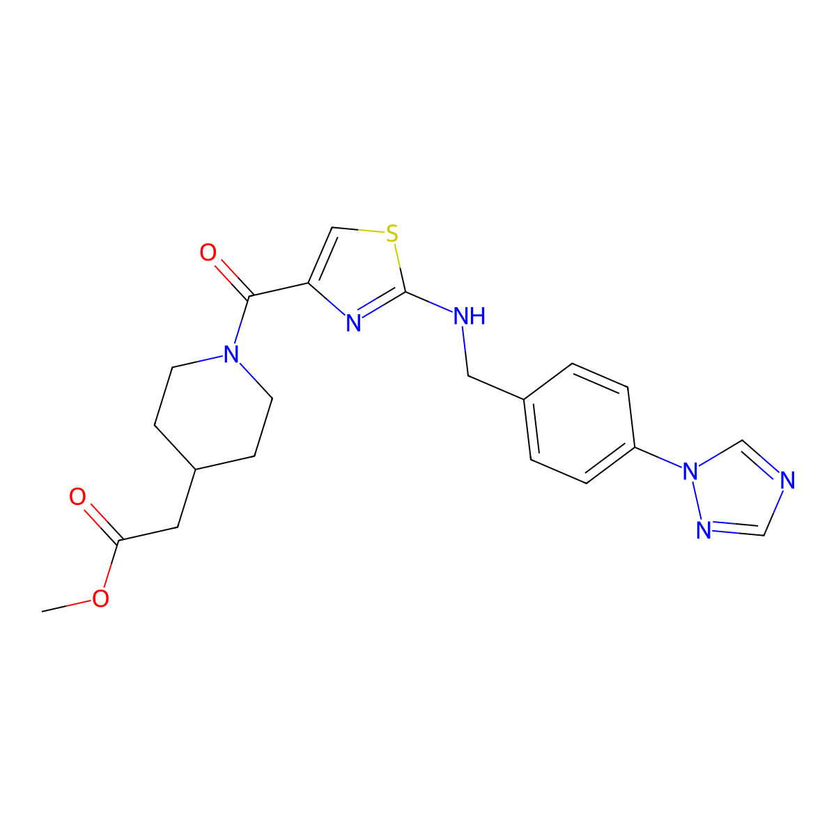 methyl {1-[(2-{[4-(1H-1,2,4-triazol-1-yl)benzyl]amino}-1,3-thiazol-4-yl)carbonyl]piperidin-4-yl}acetate molecular structure, CAS 1324074-51-2
