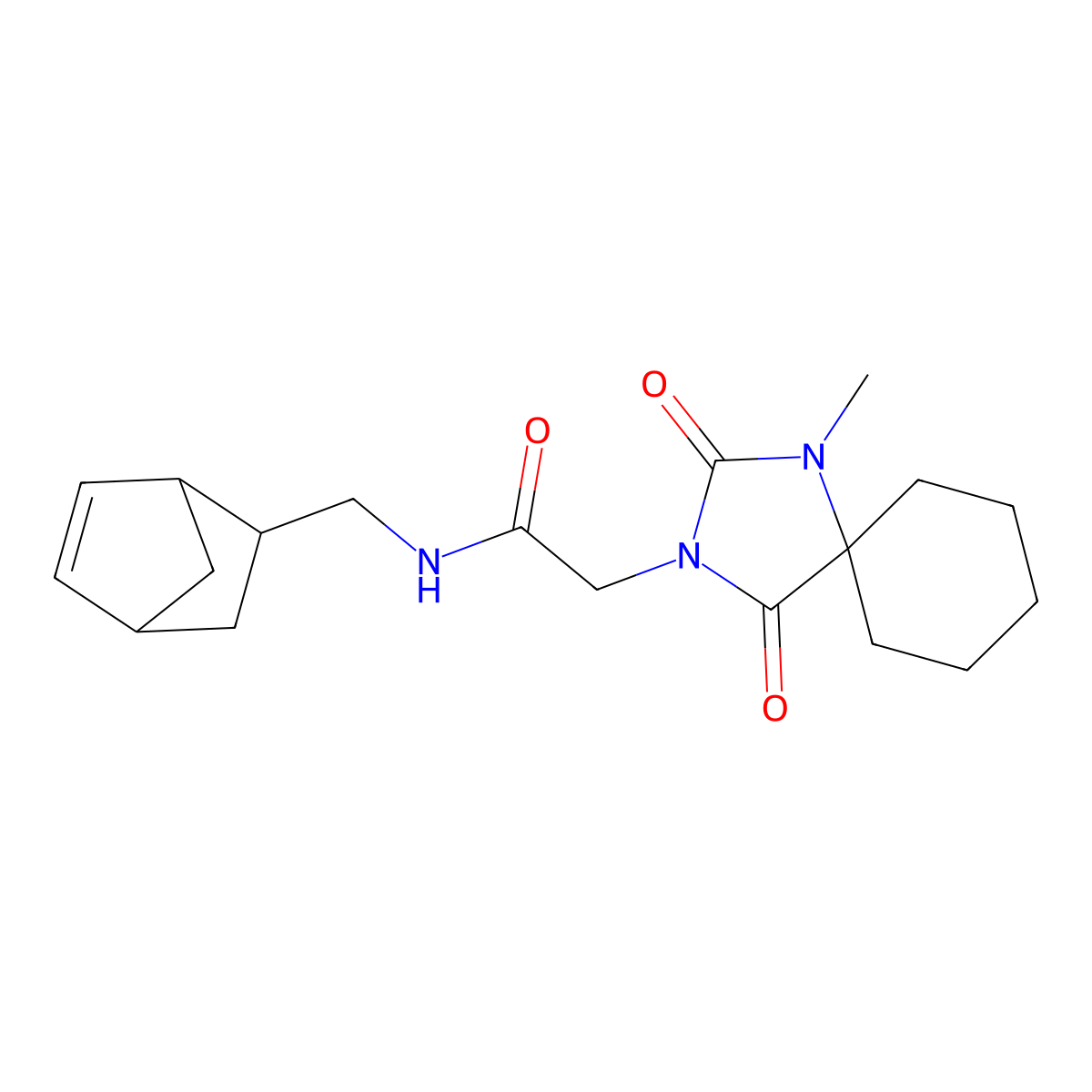 N-(bicyclo[2.2.1]hept-5-en-2-ylmethyl)-2-(1-methyl-2,4-dioxo-1,3-diazaspiro[4.5]dec-3-yl)acetamide molecular structure, CAS 1324074-70-5
