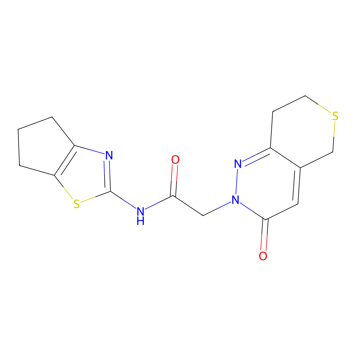 N-(5,6-dihydro-4H-cyclopenta[d][1,3]thiazol-2-yl)-2-(3-oxo-3,5,7,8-tetrahydro-2H-thiopyrano[4,3-c]pyridazin-2-yl)acetamide molecular structure, CAS 1324074-95-4