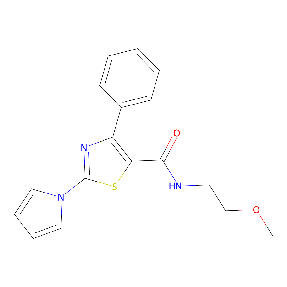N-(2-methoxyethyl)-4-phenyl-2-(1H-pyrrol-1-yl)-1,3-thiazole-5-carboxamide molecular structure, CAS 1324074-97-6