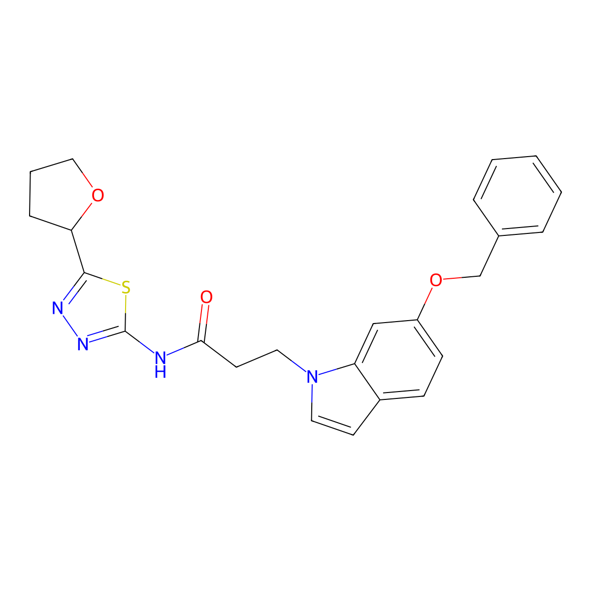 3-(6-(benzyloxy)-1H-indol-1-yl)-N-(5-(tetrahydrofuran-2-yl)-1,3,4-thiadiazol-2-yl)propanamide molecular structure, CAS 1324075-00-4
