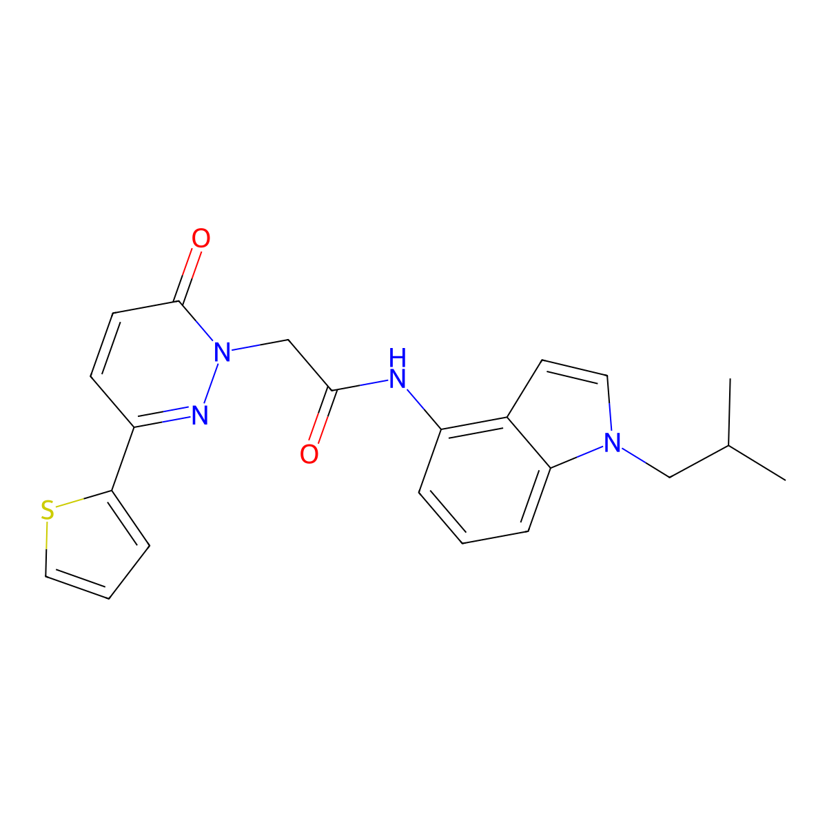 N-[1-(2-methylpropyl)-1H-indol-4-yl]-2-[6-oxo-3-(thiophen-2-yl)pyridazin-1(6H)-yl]acetamide molecular structure, CAS 1324075-37-7