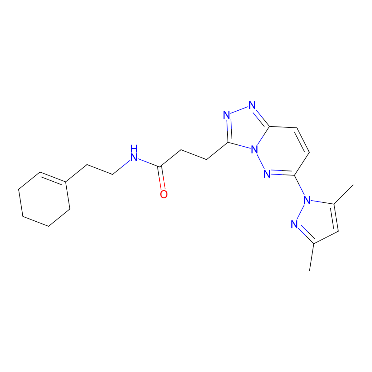 N-[2-(cyclohex-1-en-1-yl)ethyl]-3-[6-(3,5-dimethyl-1H-pyrazol-1-yl)[1,2,4]triazolo[4,3-b]pyridazin-3-yl]propanamide molecular structure, CAS 1324075-43-5