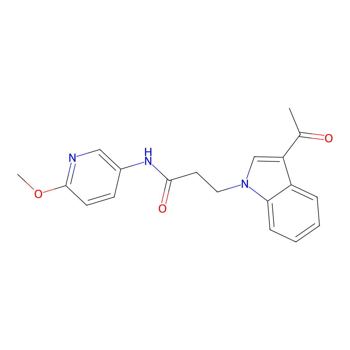 3-(3-acetyl-1H-indol-1-yl)-N-(6-methoxypyridin-3-yl)propanamide molecular structure, CAS 1324075-58-2