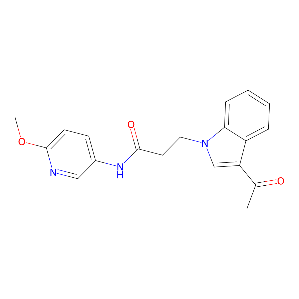 3-(3-acetyl-1H-indol-1-yl)-N-(6-methoxypyridin-3-yl)propanamide molecular structure, CAS 1324075-58-2