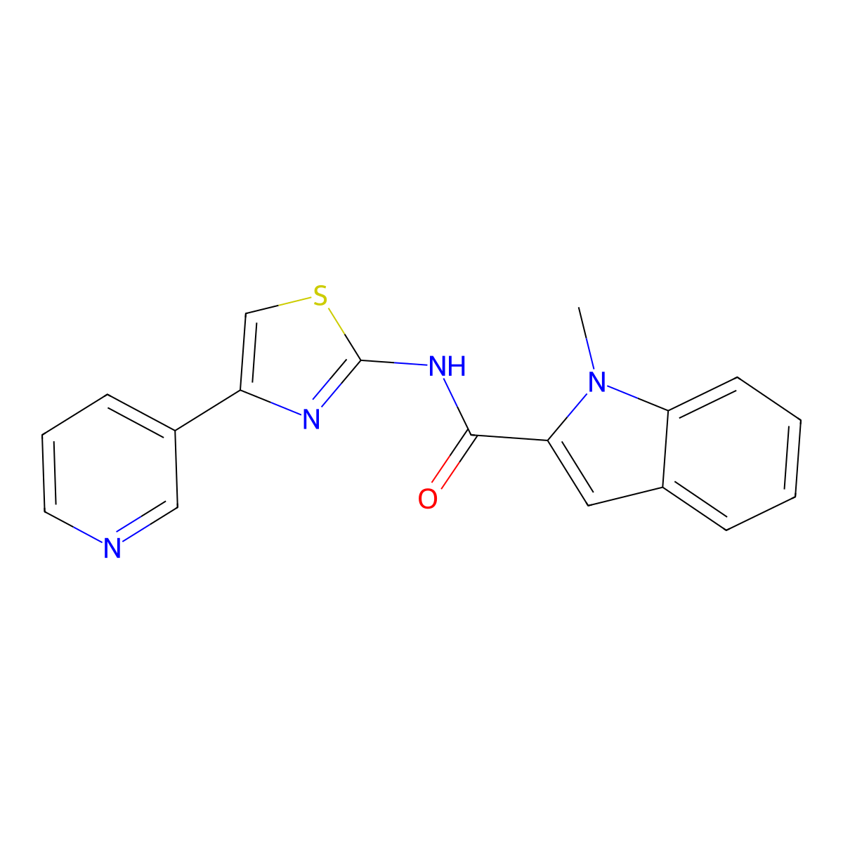 1-methyl-N-(4-(pyridin-3-yl)thiazol-2-yl)-1H-indole-2-carboxamide molecular structure, CAS 1324075-76-4