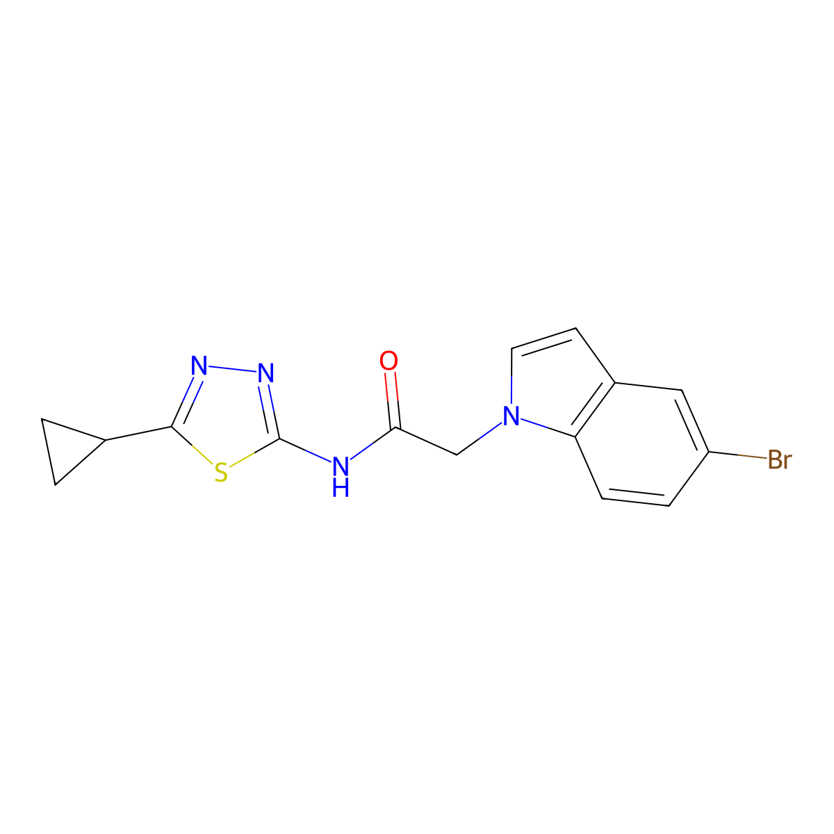 2-(5-bromo-1H-indol-1-yl)-N-(5-cyclopropyl-1,3,4-thiadiazol-2-yl)acetamide molecular structure, CAS 1324075-81-1