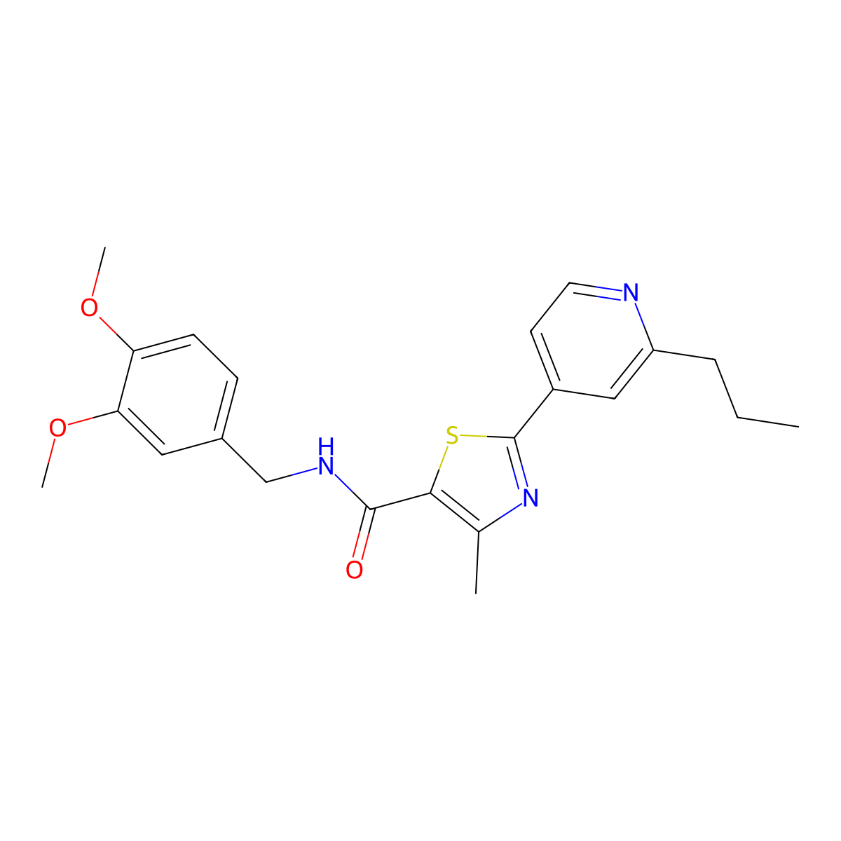 N-(3,4-dimethoxybenzyl)-4-methyl-2-(2-propylpyridin-4-yl)-1,3-thiazole-5-carboxamide molecular structure, CAS 1324075-96-8