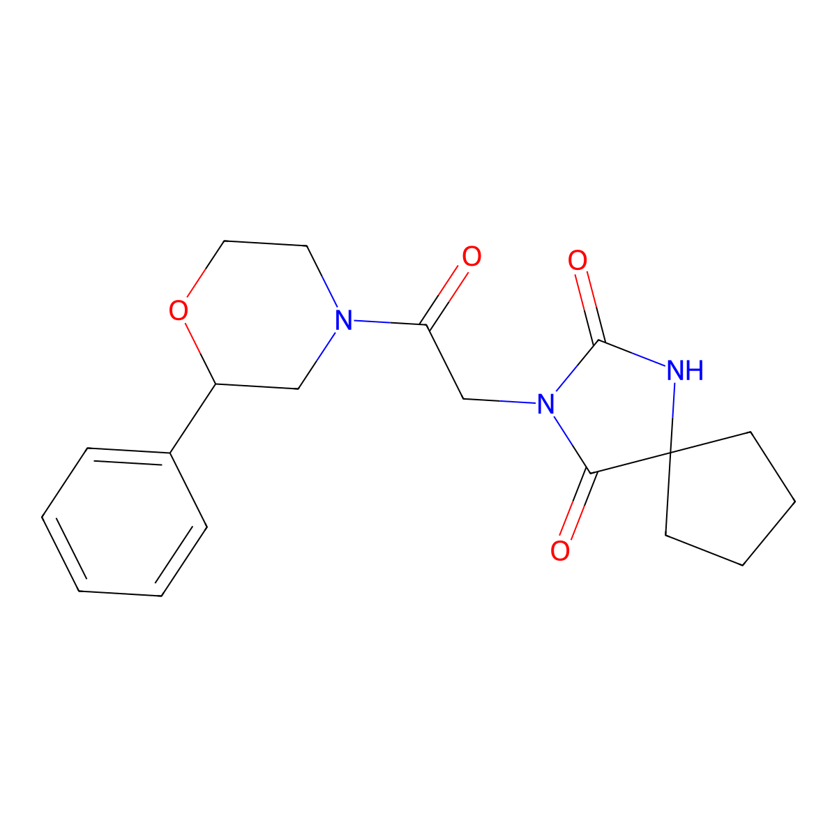3-[2-Oxo-2-(2-phenylmorpholin-4-yl)ethyl]-1,3-diazaspiro[4.4]nonane-2,4-dione molecular structure, CAS 1324076-05-2