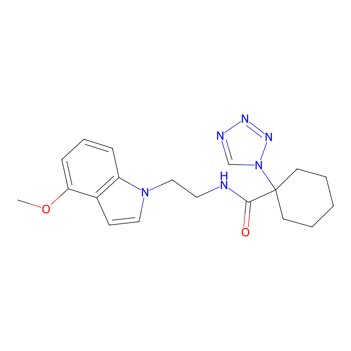 N-[2-(4-methoxy-1H-indol-1-yl)ethyl]-1-(1H-tetrazol-1-yl)cyclohexanecarboxamide molecular structure, CAS 1324076-06-3