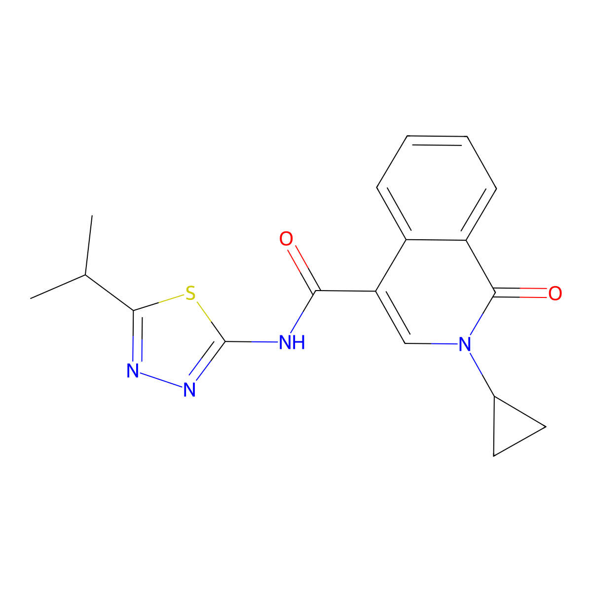 2-cyclopropyl-1-oxo-N-[5-(propan-2-yl)-1,3,4-thiadiazol-2-yl]-1,2-dihydroisoquinoline-4-carboxamide molecular structure, CAS 1324076-36-9