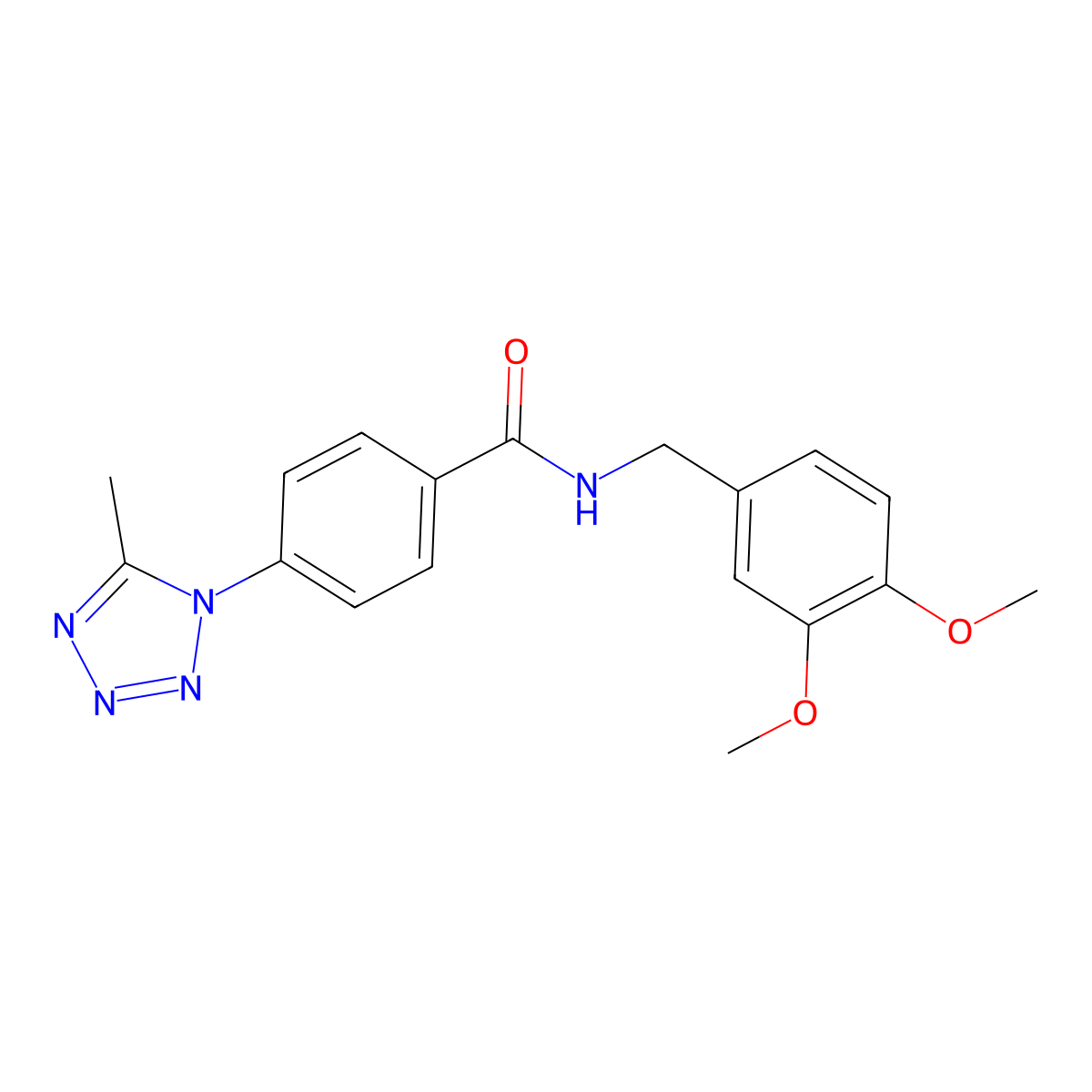 N-(3,4-dimethoxybenzyl)-4-(5-methyl-1H-tetrazol-1-yl)benzamide molecular structure, CAS 1324076-41-6