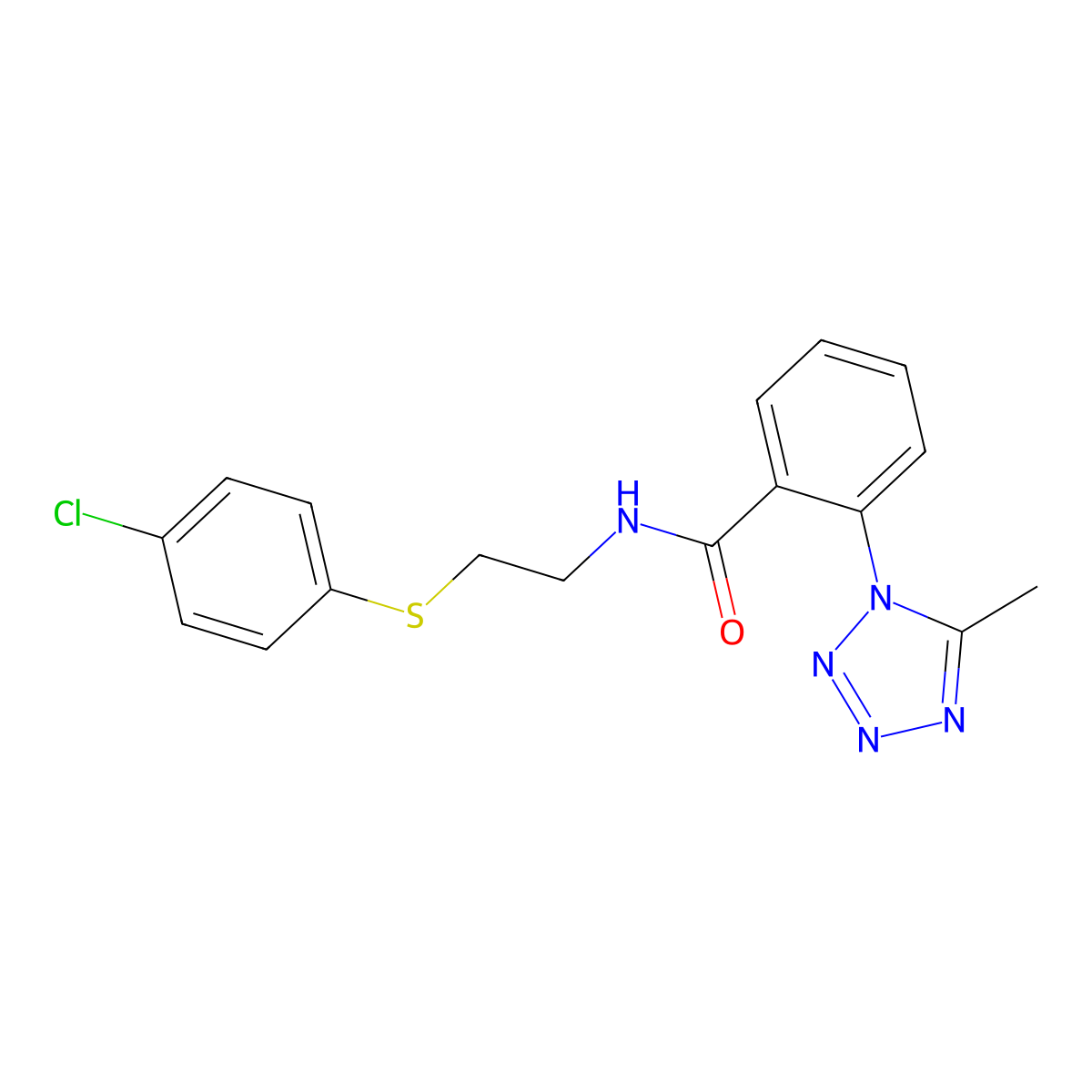 N-{2-[(4-chlorophenyl)sulfanyl]ethyl}-2-(5-methyl-1H-tetrazol-1-yl)benzamide molecular structure, CAS 1324076-43-8