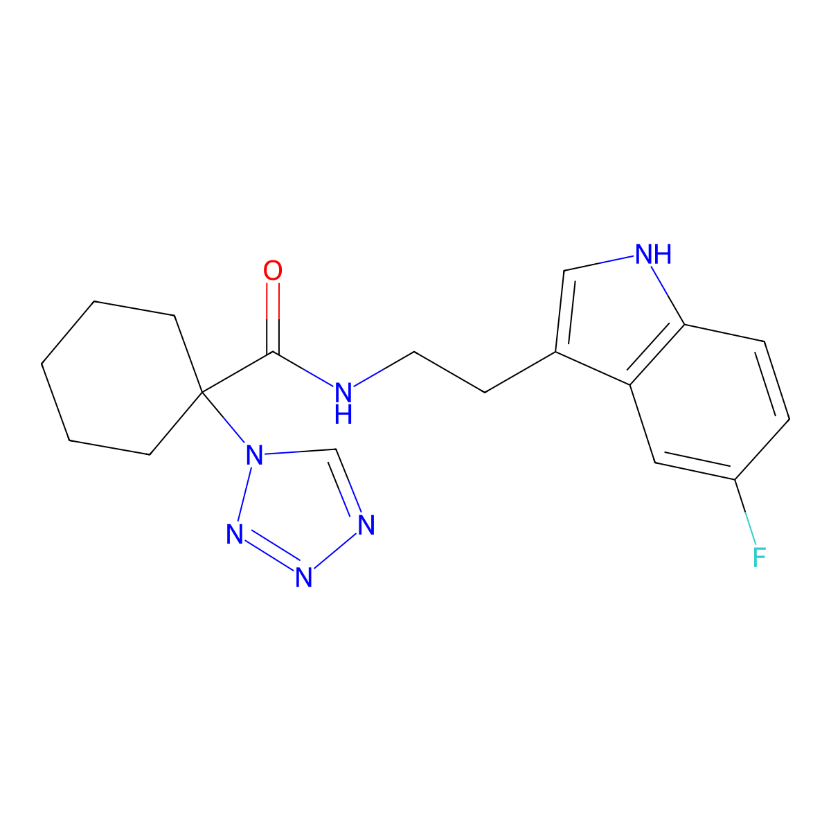 N-[2-(5-fluoro-1H-indol-3-yl)ethyl]-1-(1H-tetrazol-1-yl)cyclohexanecarboxamide molecular structure, CAS 1324076-48-3