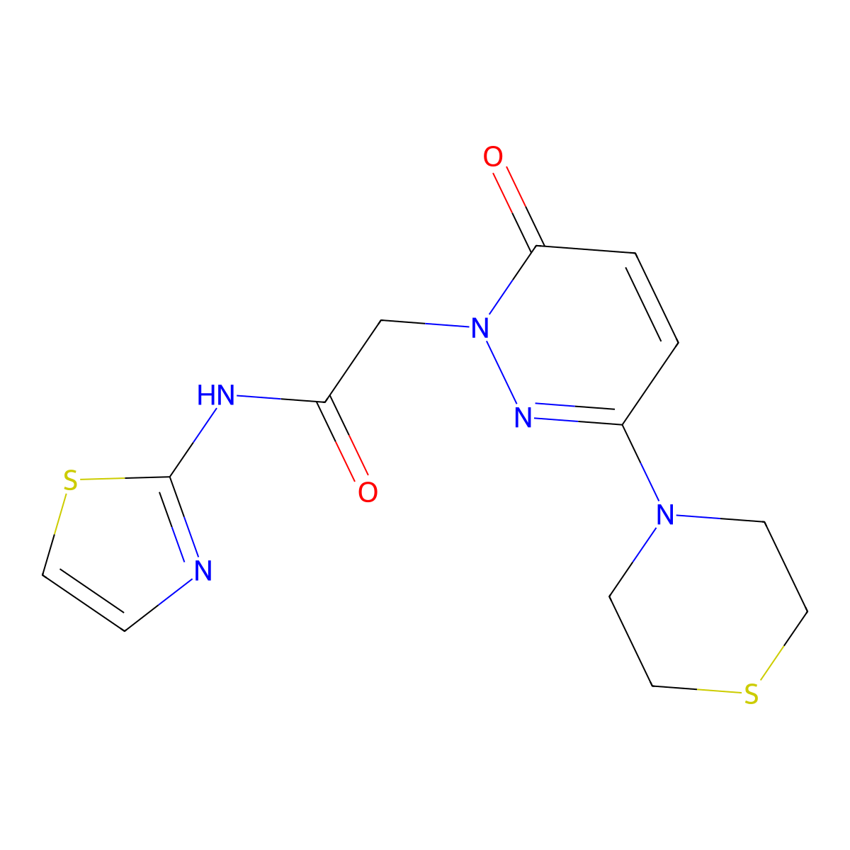 2-[6-oxo-3-(thiomorpholin-4-yl)pyridazin-1(6H)-yl]-N-(1,3-thiazol-2-yl)acetamide molecular structure, CAS 1324076-49-4